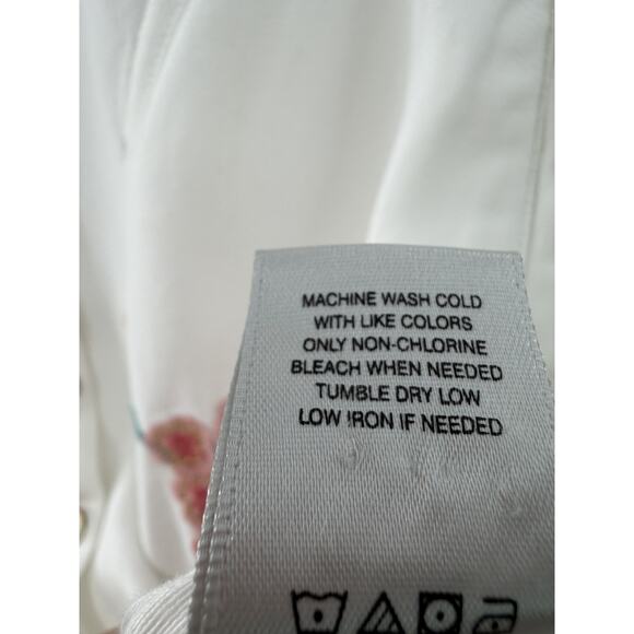 John Mark Women's Off White Floral Embroidered Shirt Dress Medium Country Chic - Picture 10 of 13